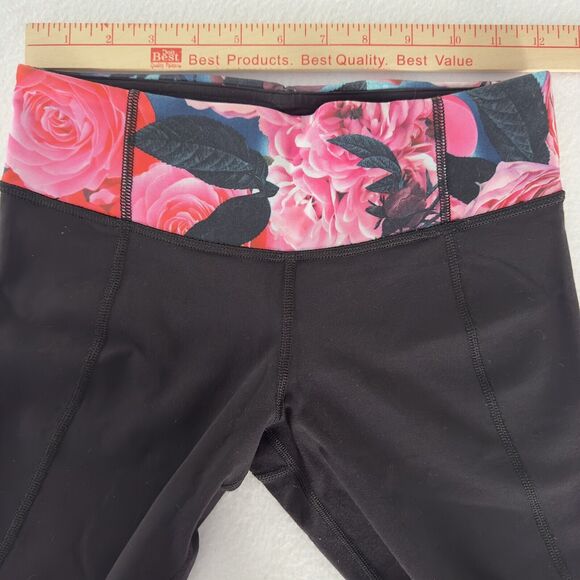 Lululemon Gather & Crow Crop Sz 2 Black Floral Waistband Secret Garden Split Hem - Picture 11 of 13